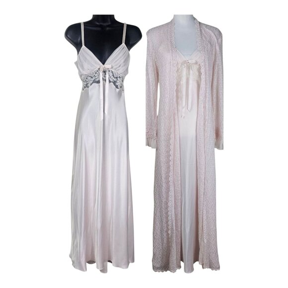 Vintage Jonquil by Diane Samandi Kimberly Pink Peignoir Robe Nightgown Set S - Picture 1 of 15
